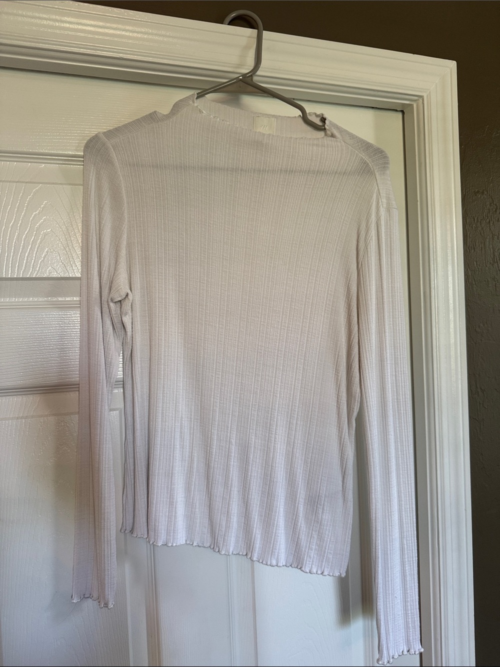 H&M White Ribbed Long Sleeve Top